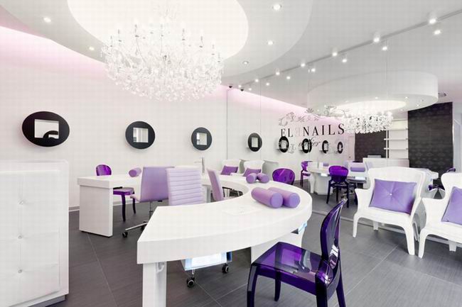 紫色主题婚庆公司前台大厅设计