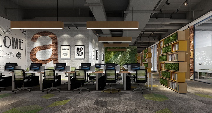 3000平工业风共享极简主义办公室装修效果图-公共办公区域